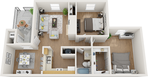 B1 - Two Bedroom / One Bath - 840 Sq. Ft.*