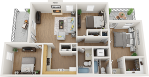 C2 - Three Bedroom / Two Bath - 1270 Sq. Ft.*