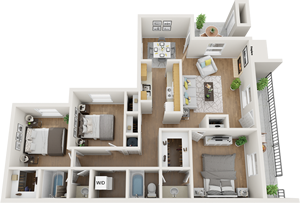 C1 - Three Bedroom / Two Bath -  1,250 Sq. Ft.*